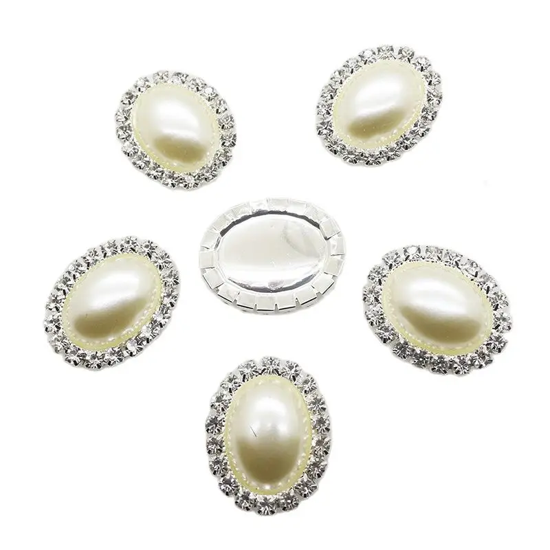 Hot 10pcs / lot25 * 20MM Oval Pearl Rhinestone Button Hand-Stitched Buttons DIY Clothing Wedding Decoration Embellishment Buckle