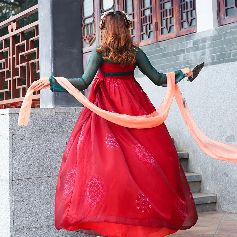 Robe Hanfu traditionnelle pour femmes, Costume ancien de princesses féeriques, rouge, vêtements chinois, Costume National Hanfu pour Cosplay Halloween