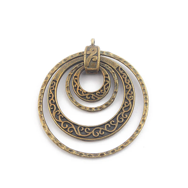 2pcs Antique Bronze Ethnic Multi-Circle Moveable Pendant For Diy Necklace Earring Jewelry Making Findings