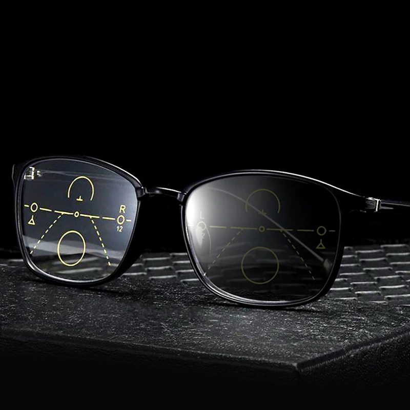 

Men Women Progressive Photochromic Reading Glasses Multifocal Anti-blue Light UV Protection Hyperopia Glasses TR90 full frame