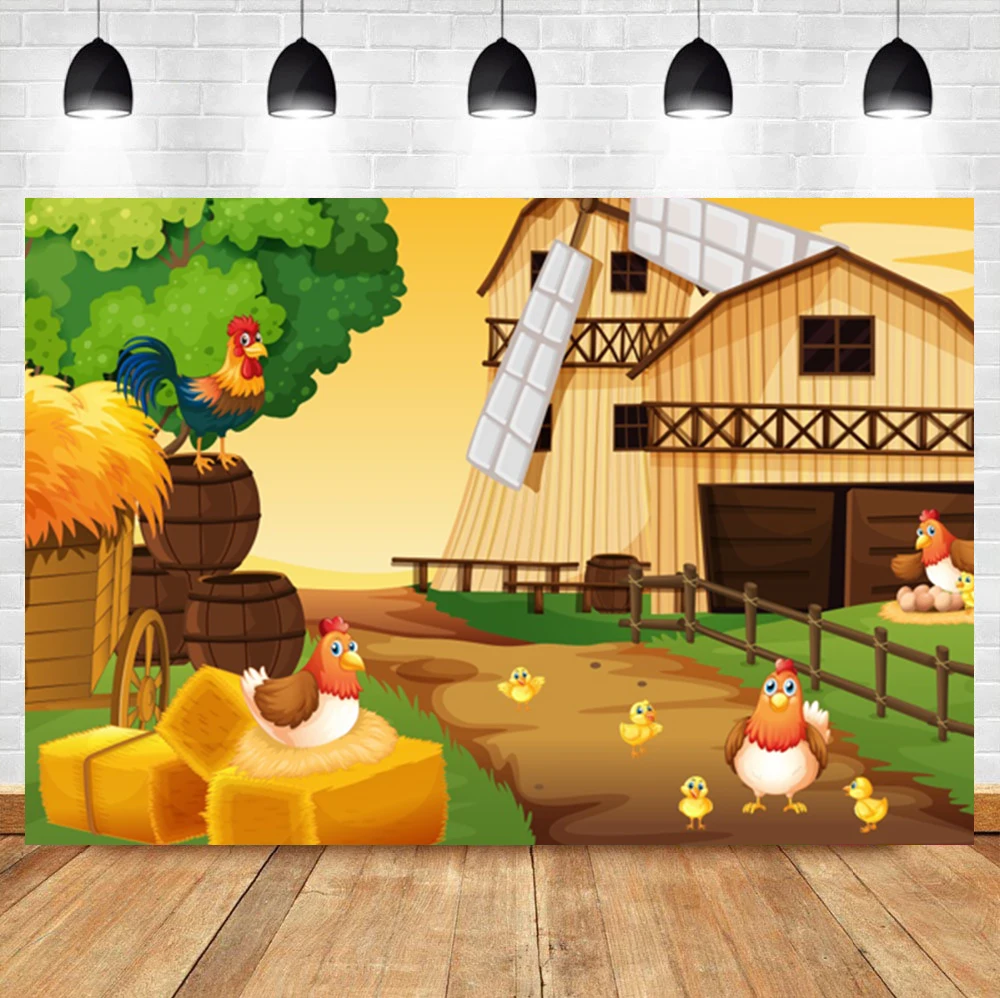 Laeacco การ์ตูนฟาร์ม Windmill เด็กตกแต่งห้องวันเกิดถ่ายภาพพื้นหลังสำหรับ Photo Studio
