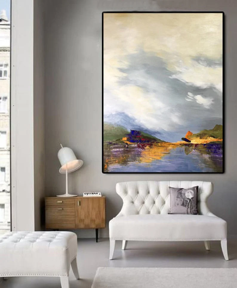 

Large Abstract Painting On Canvas Landscape Painting Gray Painting Light Blue Painting Wall Art Painting Contemporary Art
