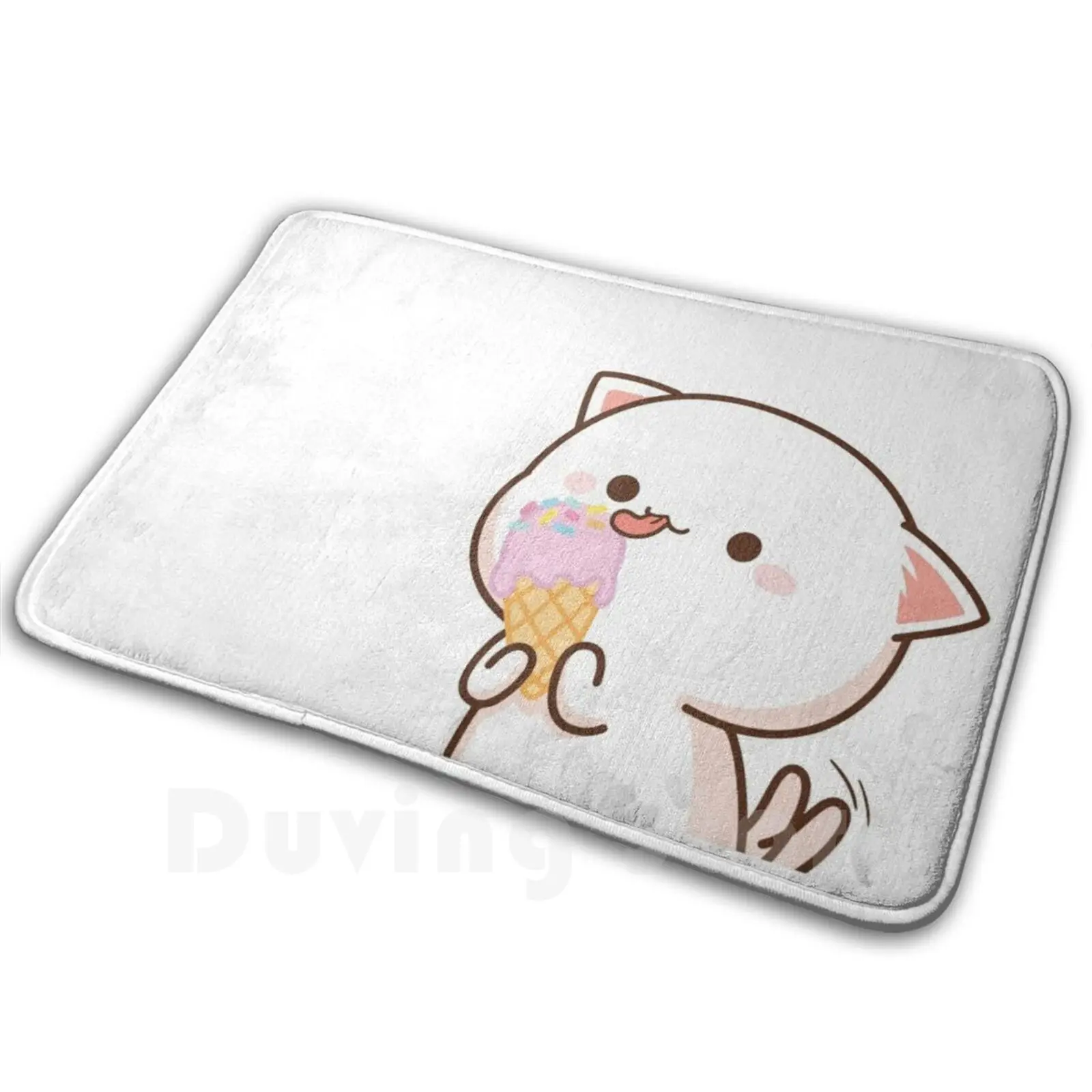 Peach And Goma Mochi Cat Ice Cream Soft Non-Slip Mat Rug Carpet Cushion Peach Cat Goma Mochi Cat Kitty Cute Romantic