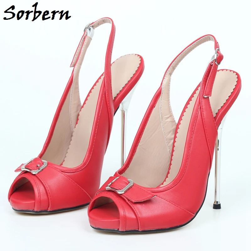 

Sorbern Fashion Red Matt Slingback Pump Shoe Peep Toe Buckles Ladies High Heel 2020 Designer Heels Drag Queen Crossdressing Pump