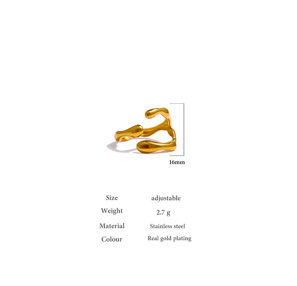 Yhpup 316L Edelstahl Ring Neues Design Metallic 18K PVD plattierter Schmuck Trendiger Öffnungsring биМ Р Mohamedрия Mohamed Geschenk – Detail 5