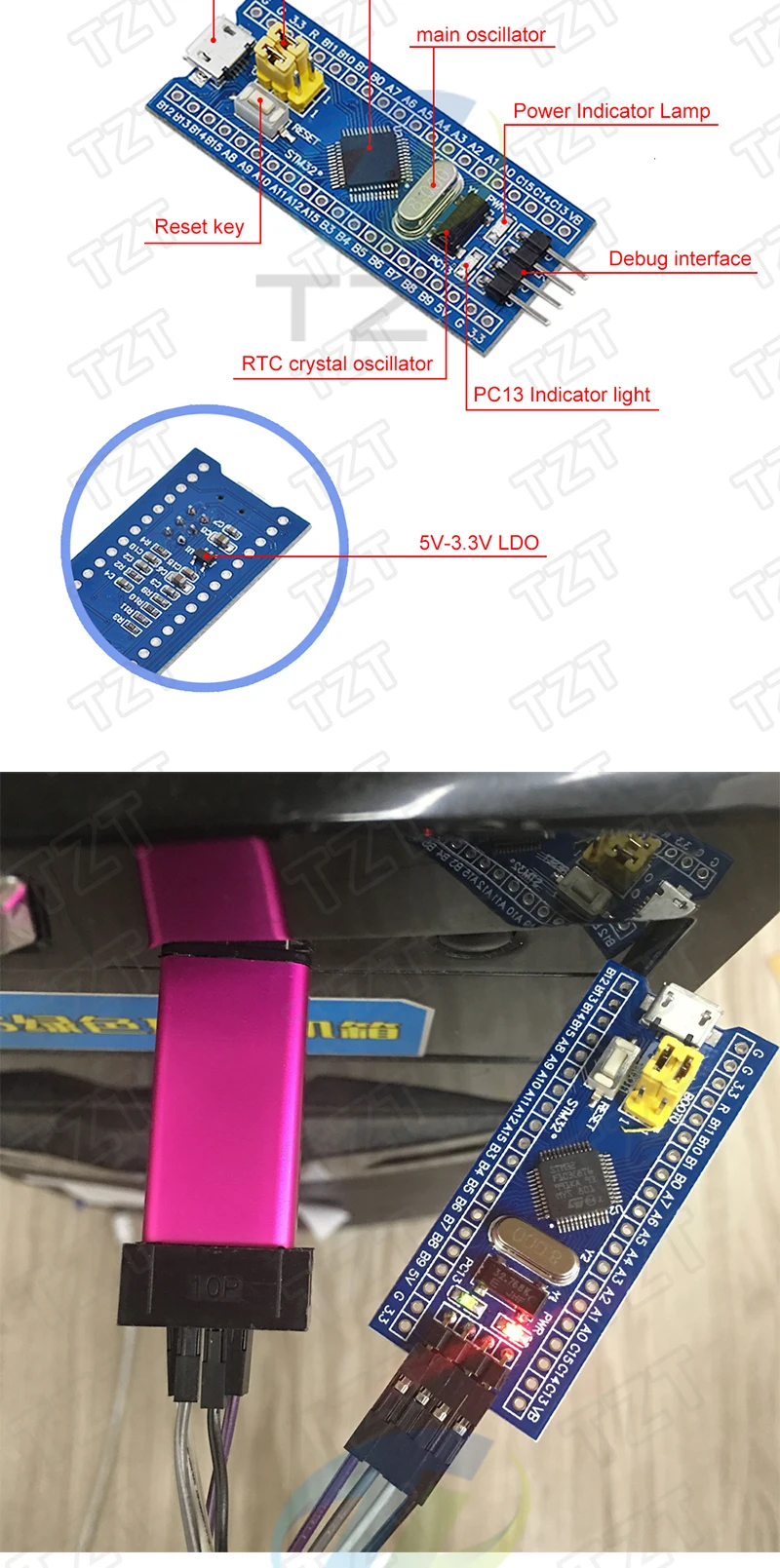 TZT STM32F103C8T6 CH32F103C8T6 ARM STM32 Minimum System Development Board STM32F401 STM32F411 + ST-LINK V2 Download Programmierer – Detail 26