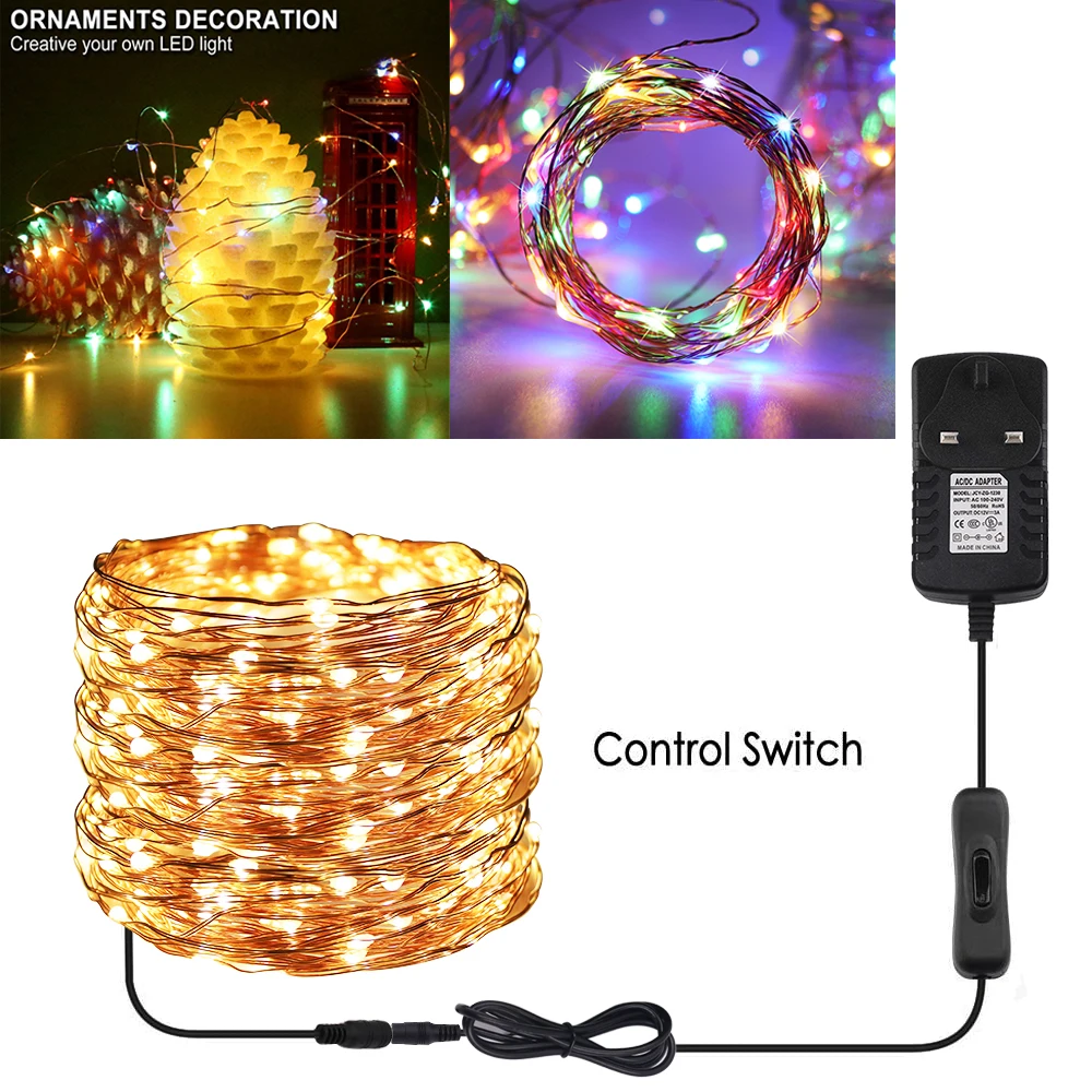 12V Fairy Light Party Wedding Holiday Decoration EU/US/AU/UK Switch Plug Silver Copper Wire Xmas Lamp Christmas Lights 10m 20m