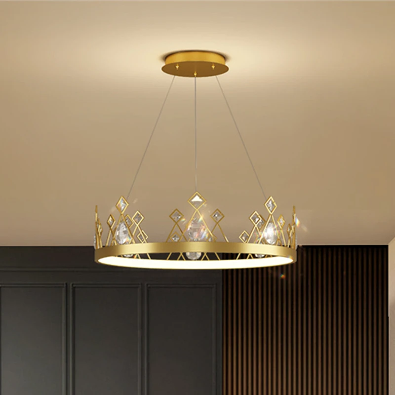 Nordic Post-Modern Living Room Chandelier Bedroom Restaurant Hotel Light Luxury Simple Crown Crystal Decorative Lamp