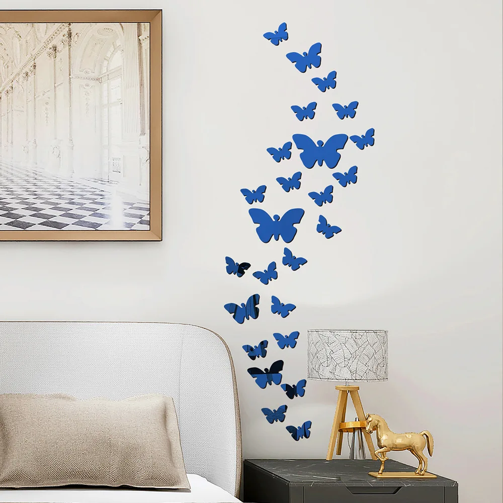 Butterfly Mirror Wall Sticker 3D DIY TV Background Living Room Stickers Christmas Wall Decor Bedroom Bathroom Home Decoration