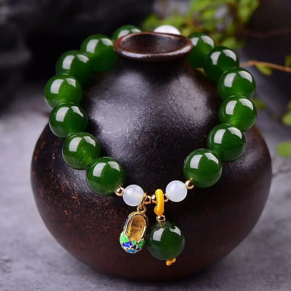 12MM Natural Green Agate Beads Bracelet For Women Ladies Gemstone Cloisonne Accessories Bracele Healing Energy Jewelry Gift