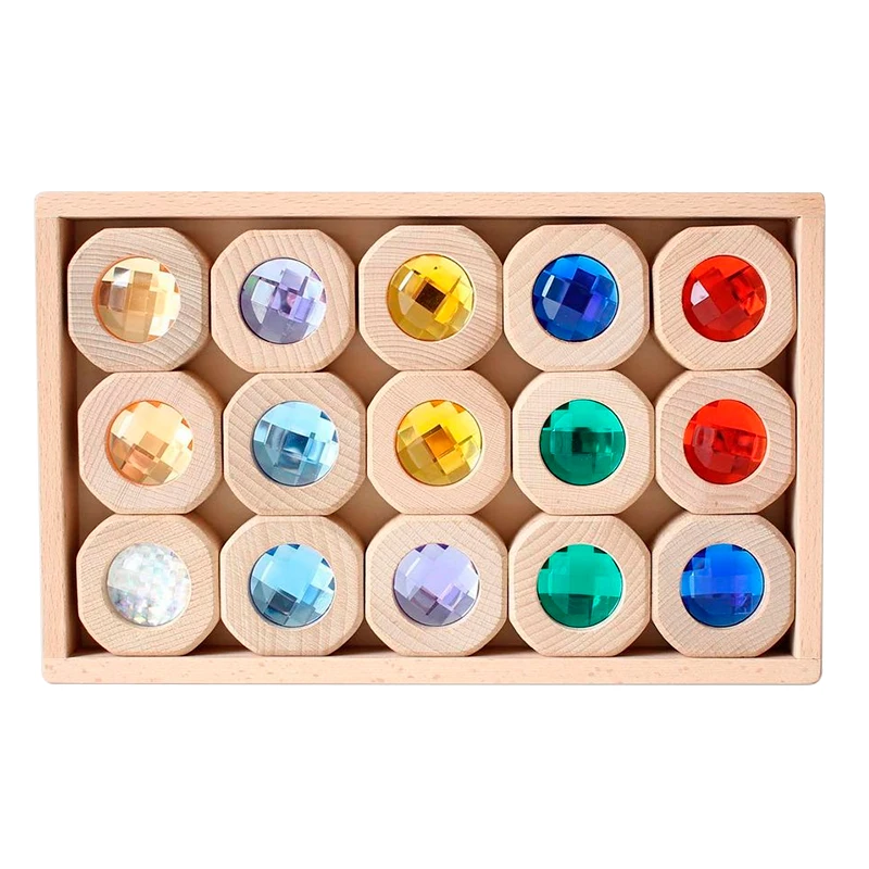 

New Montessori Wooden Rainbow Gems Stacking Blocks Toys Transmission Creative Game Blocks Educational Toys for Children