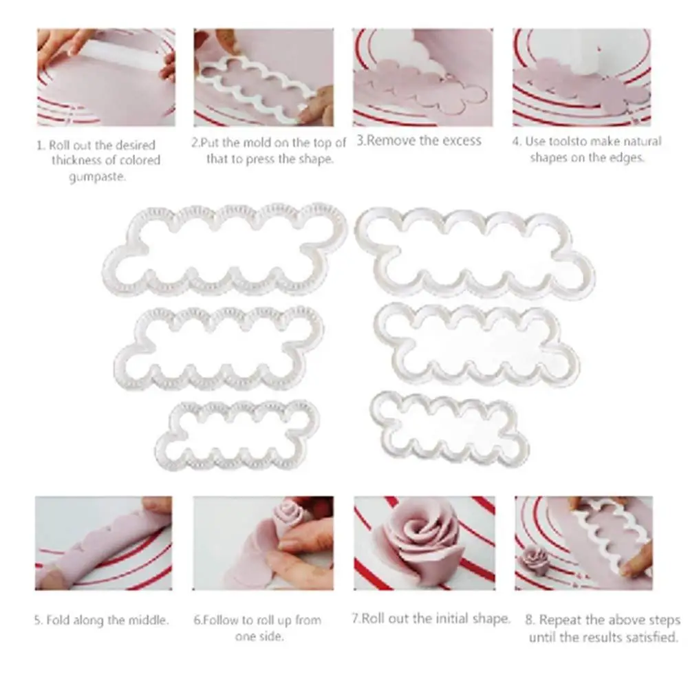 9pcs/pack 3D Petal Cake Cutter Flower Fondant Icing Tool Molding Roses Carnations Peony Shape Decorating Mould DIY Baking