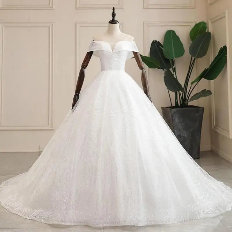 Vestidos De novia con lentejuelas, Vestido De novia con cuello Barco, clásico, talla grande, ligero, personalizado