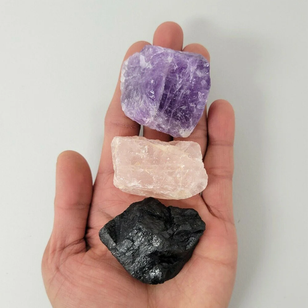 

Amethyst Crystal Rose Quartz Black Tourmaline Raw Healing Crystals Set