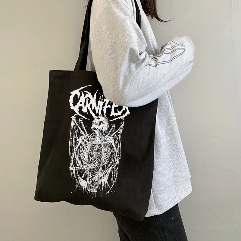 Hip-hop punk School bag Vintage ins women shoulder bag casual large-capacity shopper bag letter Harajuku gothic skull canvas bag