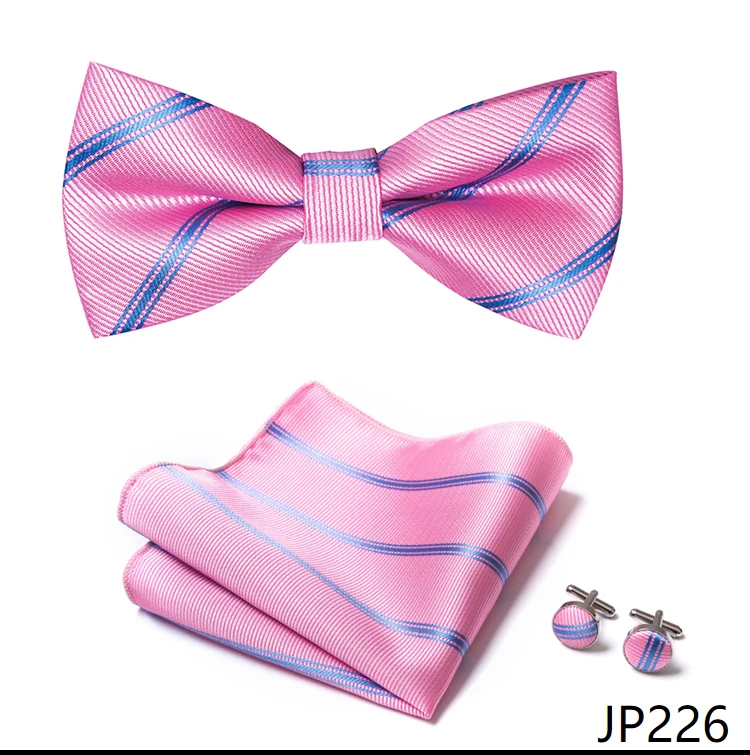 Great Quality Silver Office Butterfly Hanky Cufflink Set Bowtie For Men Geometric Hombre Formal Clothing