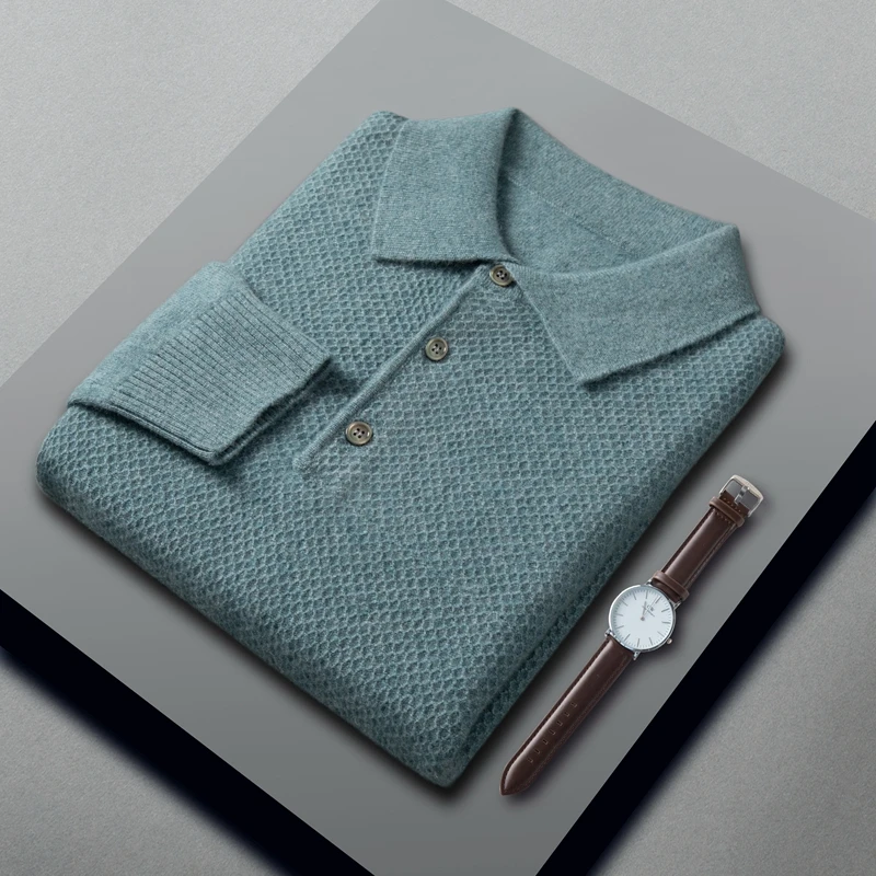Fashion New Polo Collar Sweaters For Men 100%Quality Cashmere Knitted Pullovers Autumn Winter Business Casual Soft Warm Sweater