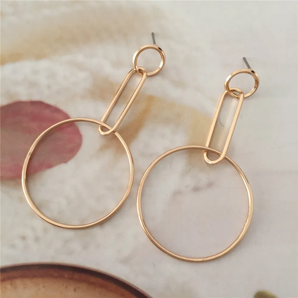 Simple Casual Women Drop Earrings Gold Color Coin Geometric Oval Circle Dangle Earrings for Women Fashion Vintage Boho Jewelry