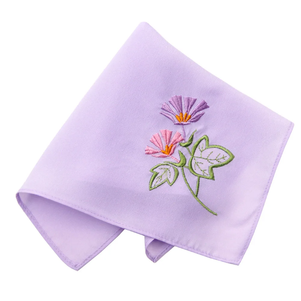 2 pçs feminino hankies bordado flor hanky floral sortido senhoras menina lenço tecidos acessórios roxo