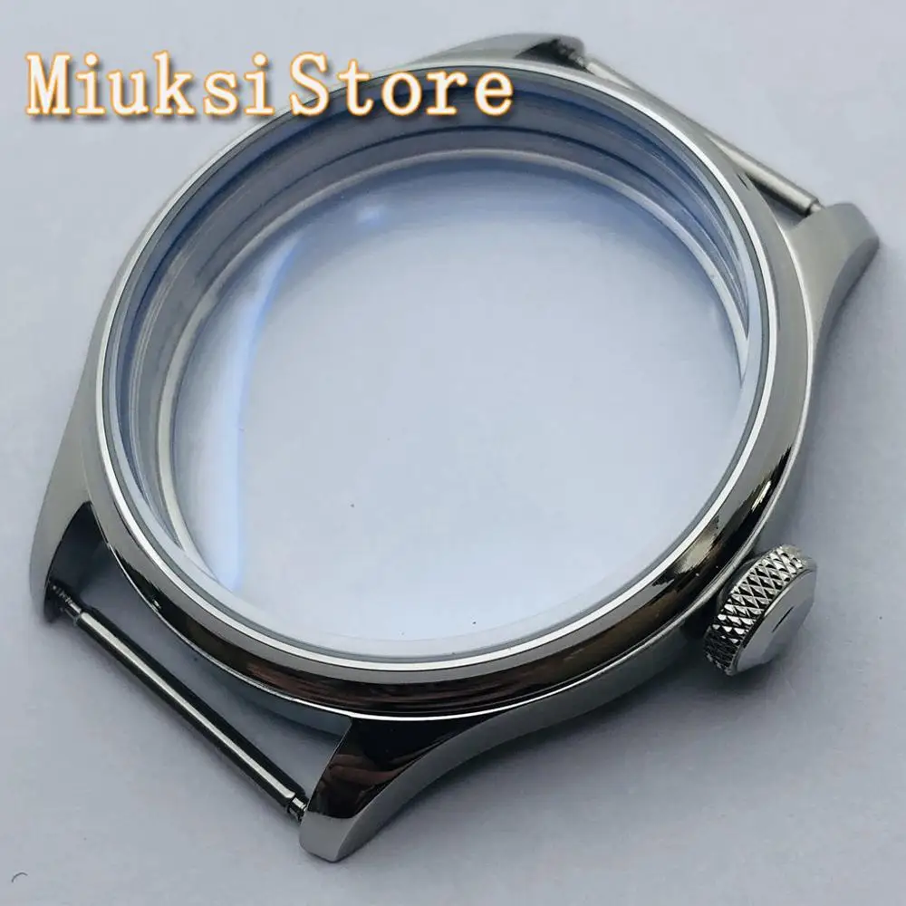 

44mm silver sterile transparent glass case fit ETA 6497 6498 Seagull ST3600 ST3620 series movement