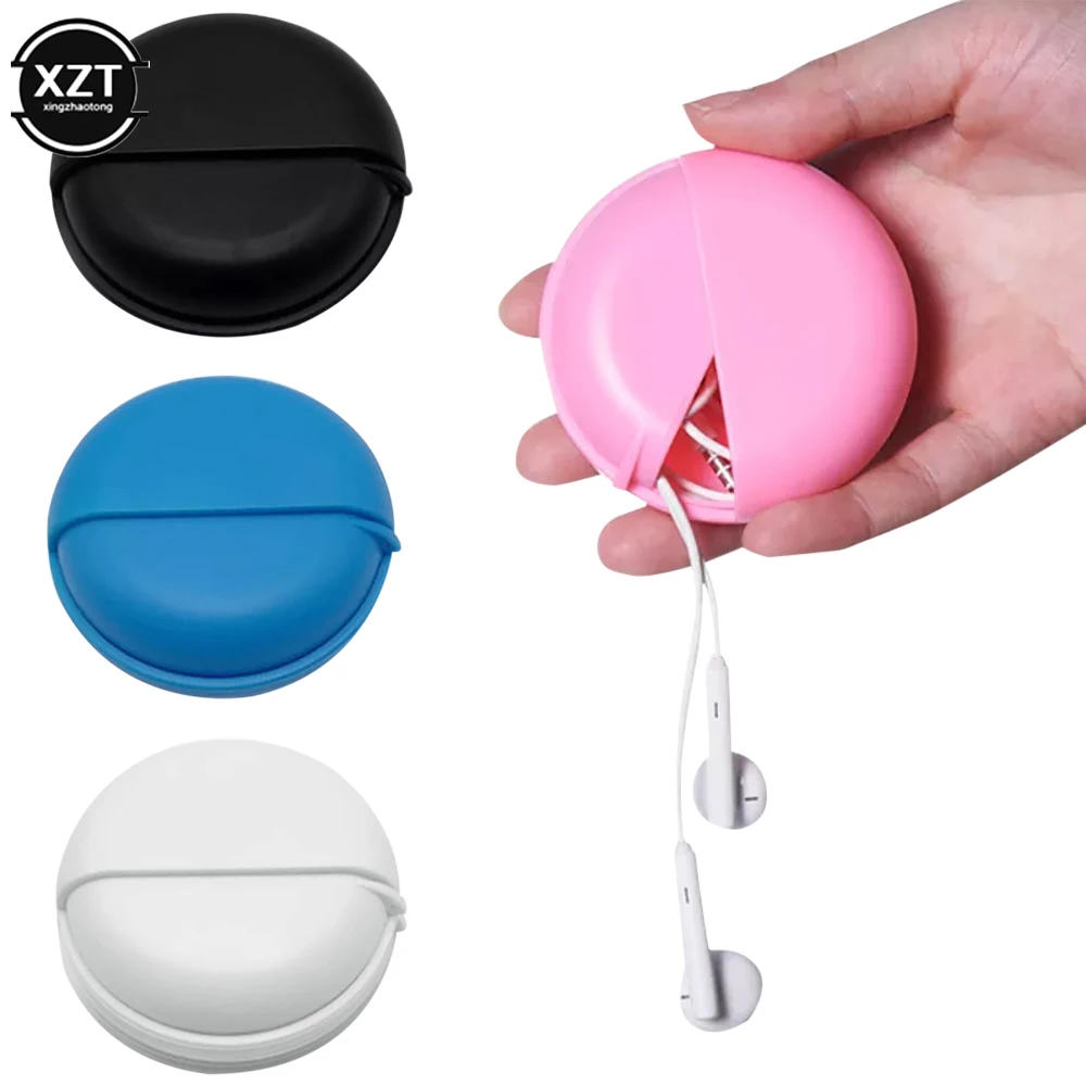 Round Earphone Wire Box Organizer Data Line Cables Storage Case Plastic Container Jewelry Headphone Protect with Rotating Cover