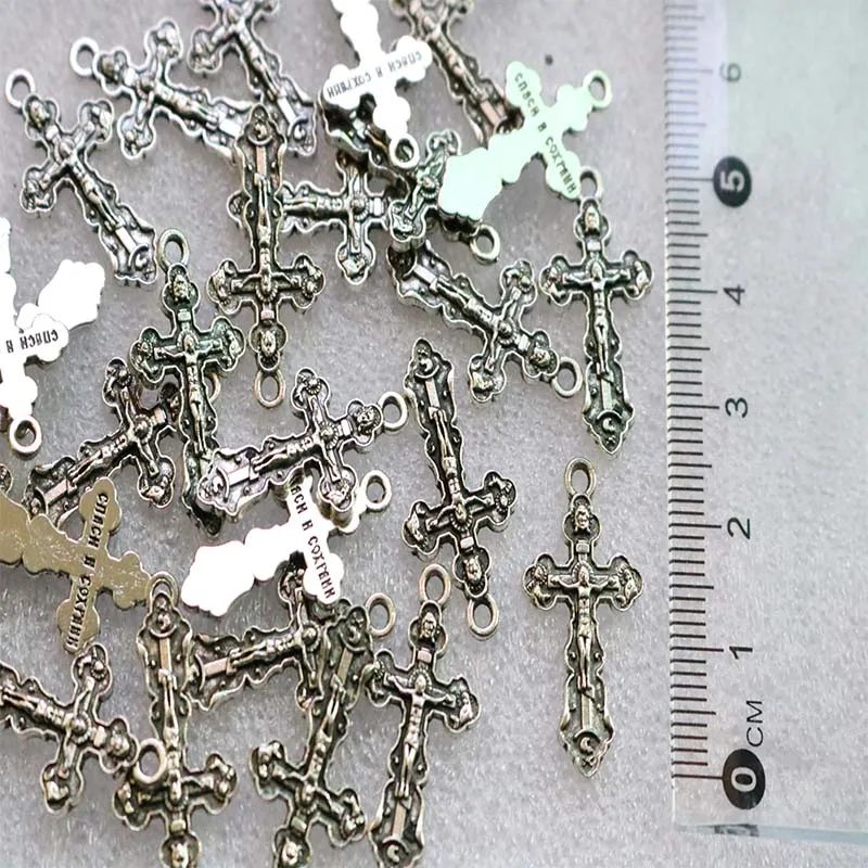 100 pieces / Golden Cross of the Orthodox Church Jesus Cross Crucifix Pendant Handmade Pendant Center Jewelry