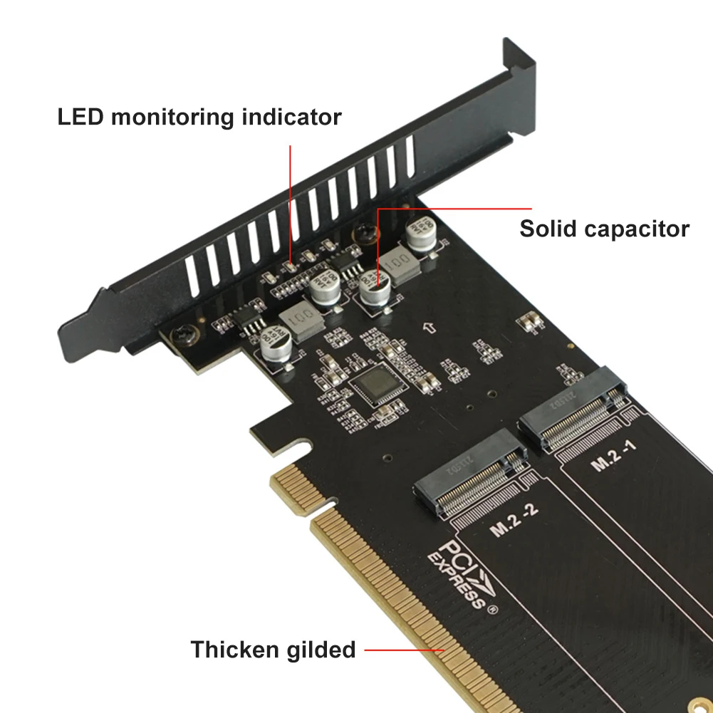 PCIe To M2 Adapter Card, PCIE X16 4 Port M2 NVME M Key SSD Add on Card M.2 PCI Express X16 Adapter VROC RAID Expansion Card Chia