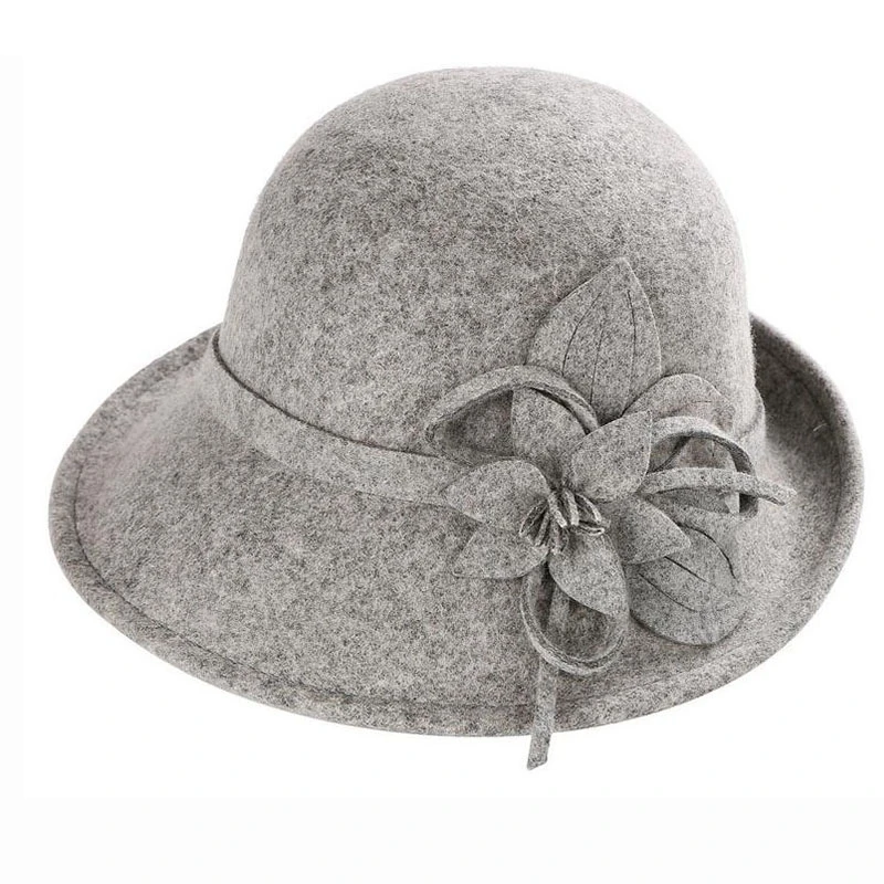 100% wool Female Winter Australia Wool Vintage Floral Womens Fedoras Felt Hats French Bowler Sombrero Fedora Wool Hat For Women