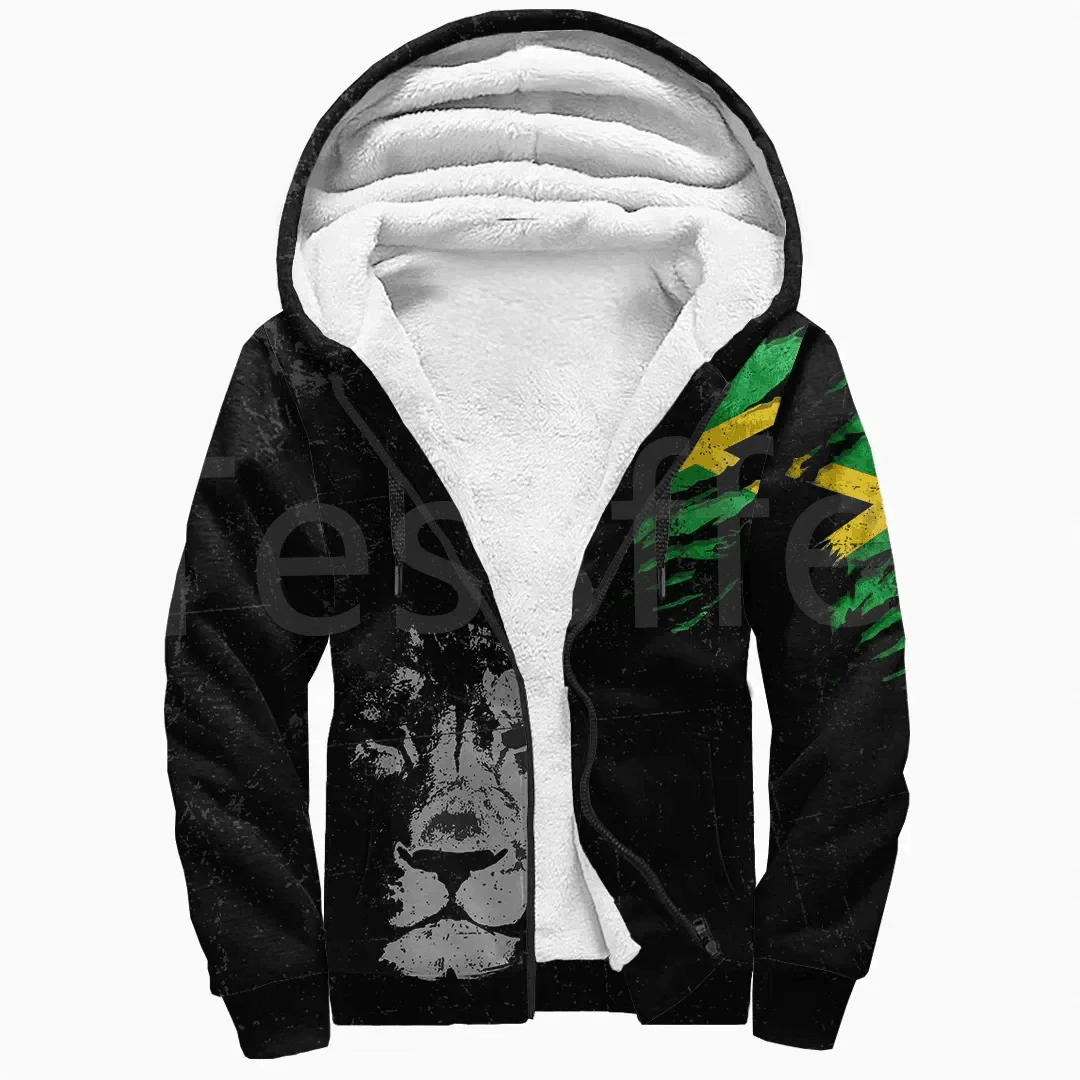 Tessffel Reggae County Flag Africa Jamaica King Emblem Lion 3DPrint Men/Women Winter Coat Zipper Fleece Hoodies Casual Jacket A1