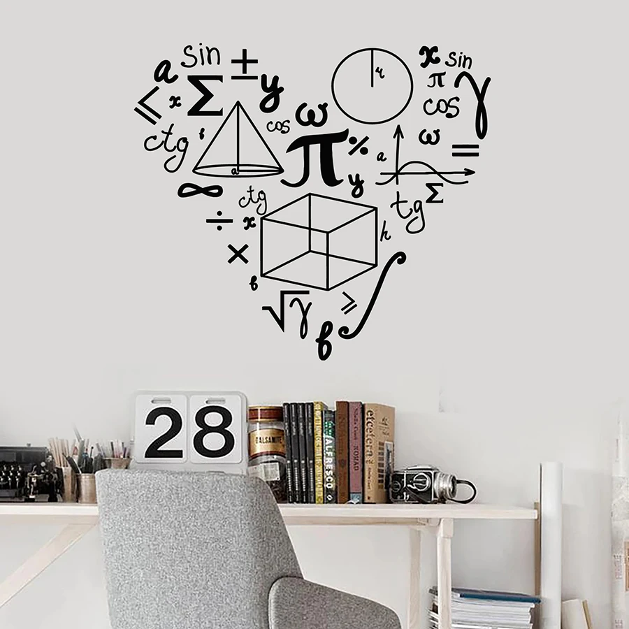 Math Symbol Wall Decal Mathematics Love Shape Vinyl Mural Student Teen Room Interior Decoration Window Wall Stickers Poster