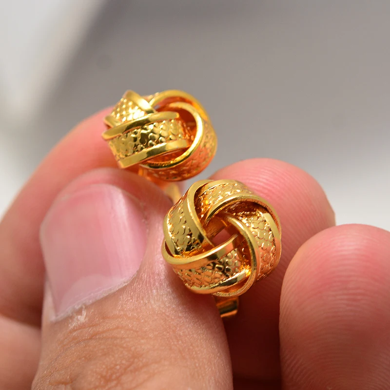 Dubai Arab Flower Button Type Ethiopian Gold Color Earrings for Women Girls African Ethnic Earring Mom Wedding Jewerlry Gifts