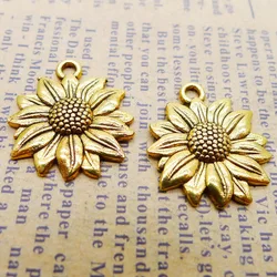 20pcs Charms For Jewelry Making Antique Gold Color Sunflower Charms 20x22mm