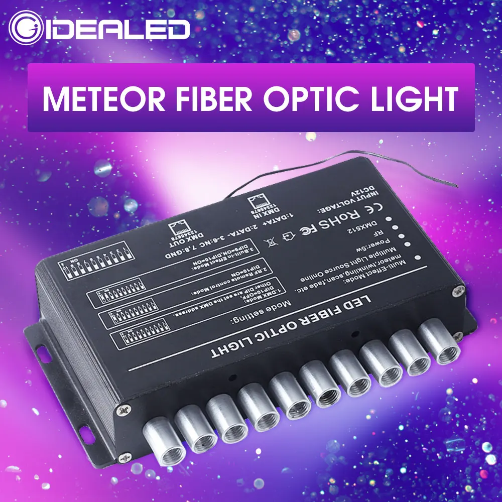 Luz de efecto meteorito starlight de fibra óptica, controlador DMX512, 5W, motor de estrellas de disparo, RF 2,4G, Control remoto, PMMA, iluminación