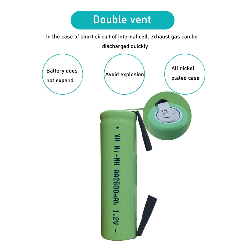 ใหม่1.2V AA แบตเตอรี่แบบชาร์จไฟได้2600Mah Ni-MH Cell สีเขียวเปลือกเชื่อมแท็บสำหรับ Philips เครื่องโกนหนวดไฟฟ้ามีดโกนแปรงสีฟัน