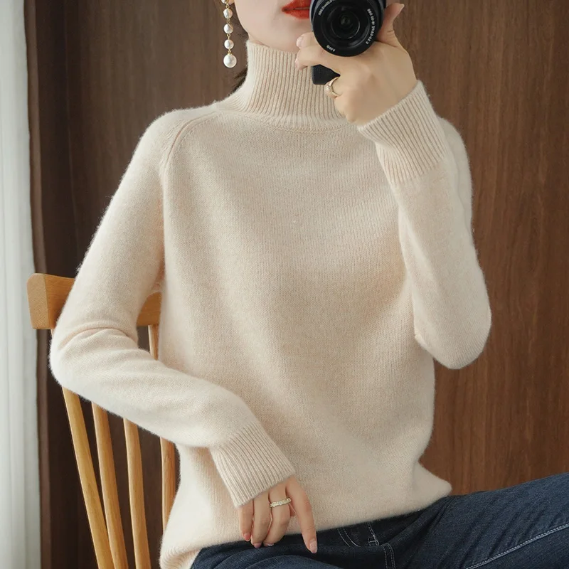 Winter New Solid Color Cashmere Women\'s Sweaters Turtleneck Pullover Knitted Sweater Women Bottoming Net Red All-Match Sweates