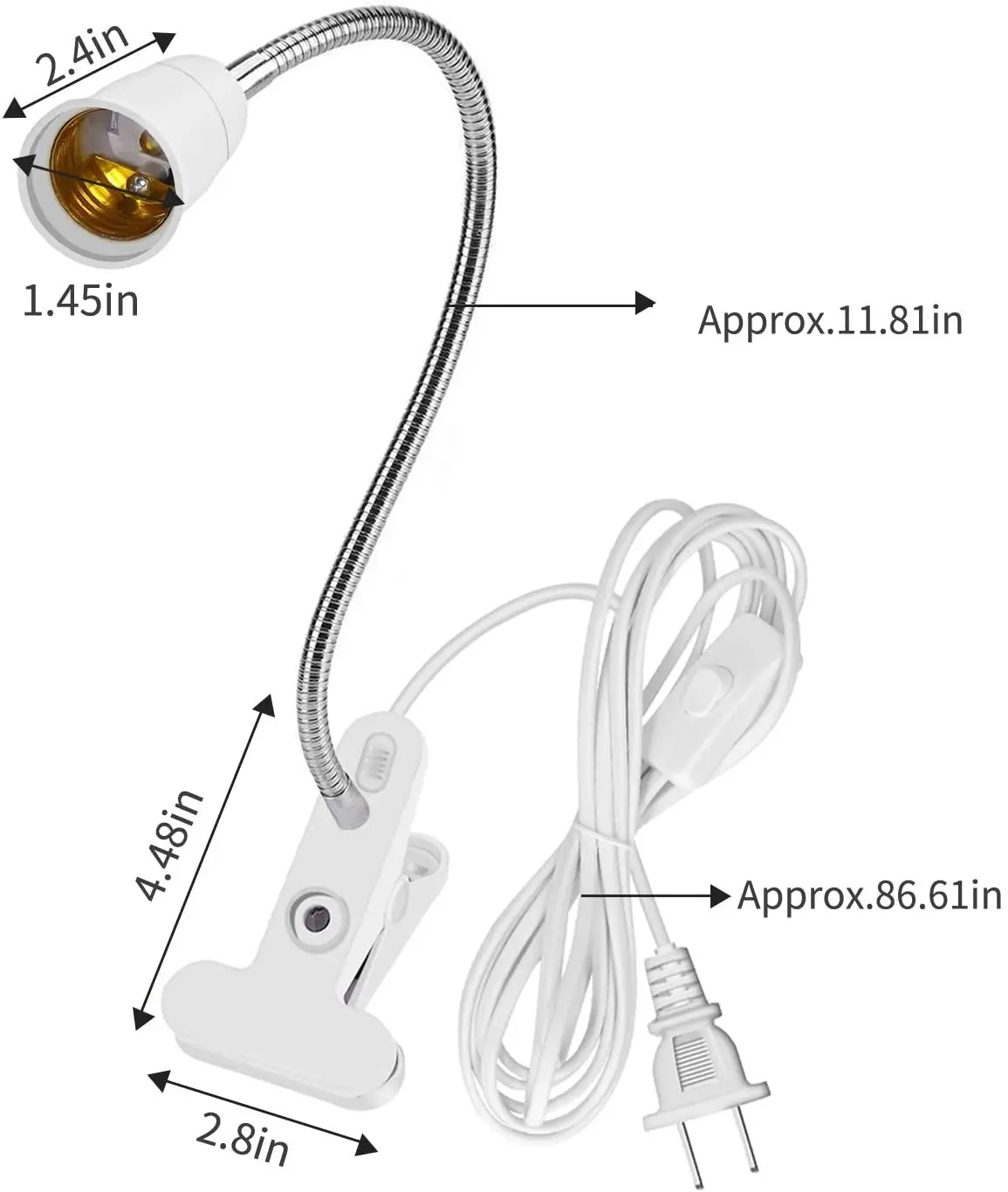 Goodland Desk Lamp Holder E27 Base Light Socket Table Light EU US Plug Gooseneck Clip-On Cable With On Off Switch for Home Plant