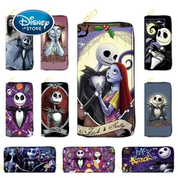 Disney-cartera larga de piel sintética con cremallera para mujer, monedero de dibujos animados, The Nightmare Before Christmas, Skeleton Jack Sally