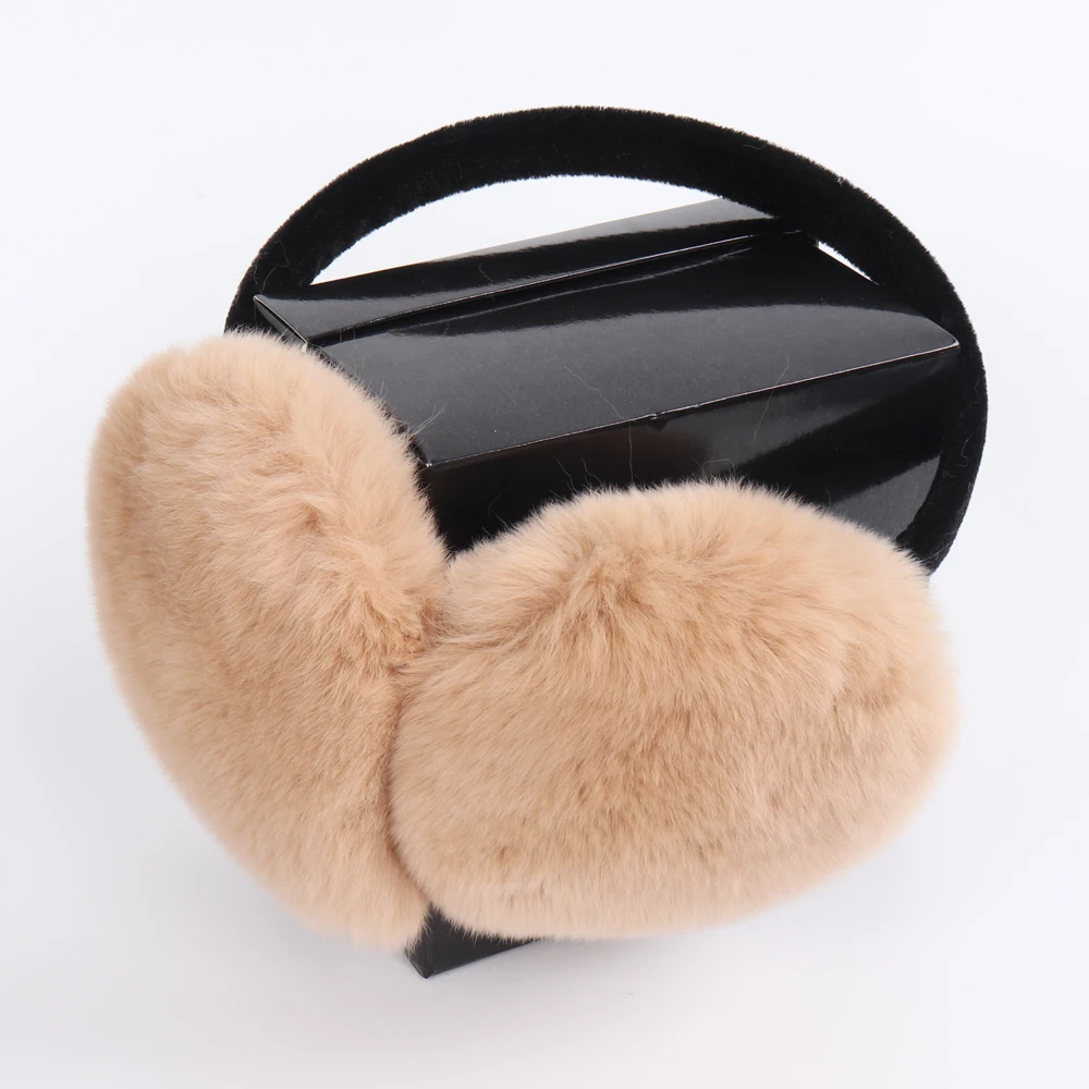 Russian Women 100% Genuine Rex Rabbit Fur Earmuffs Winter Warm Lady Real Rex Rabbit Fur Ear muff New Elastic Natural Fur Earlaps