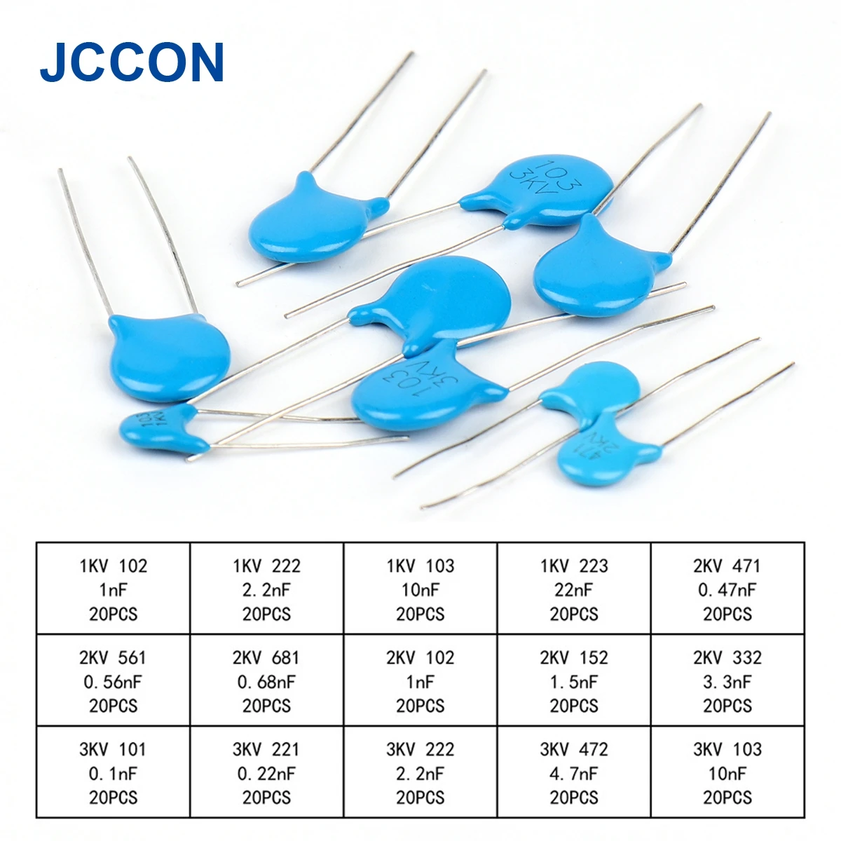 15Values 300Pcs 1KV/2KV/3KV High Voltage Ceramic Disc Capacitor Assorted Kit (0.1nF to 22nF) 103 102 222 with Storage BOX