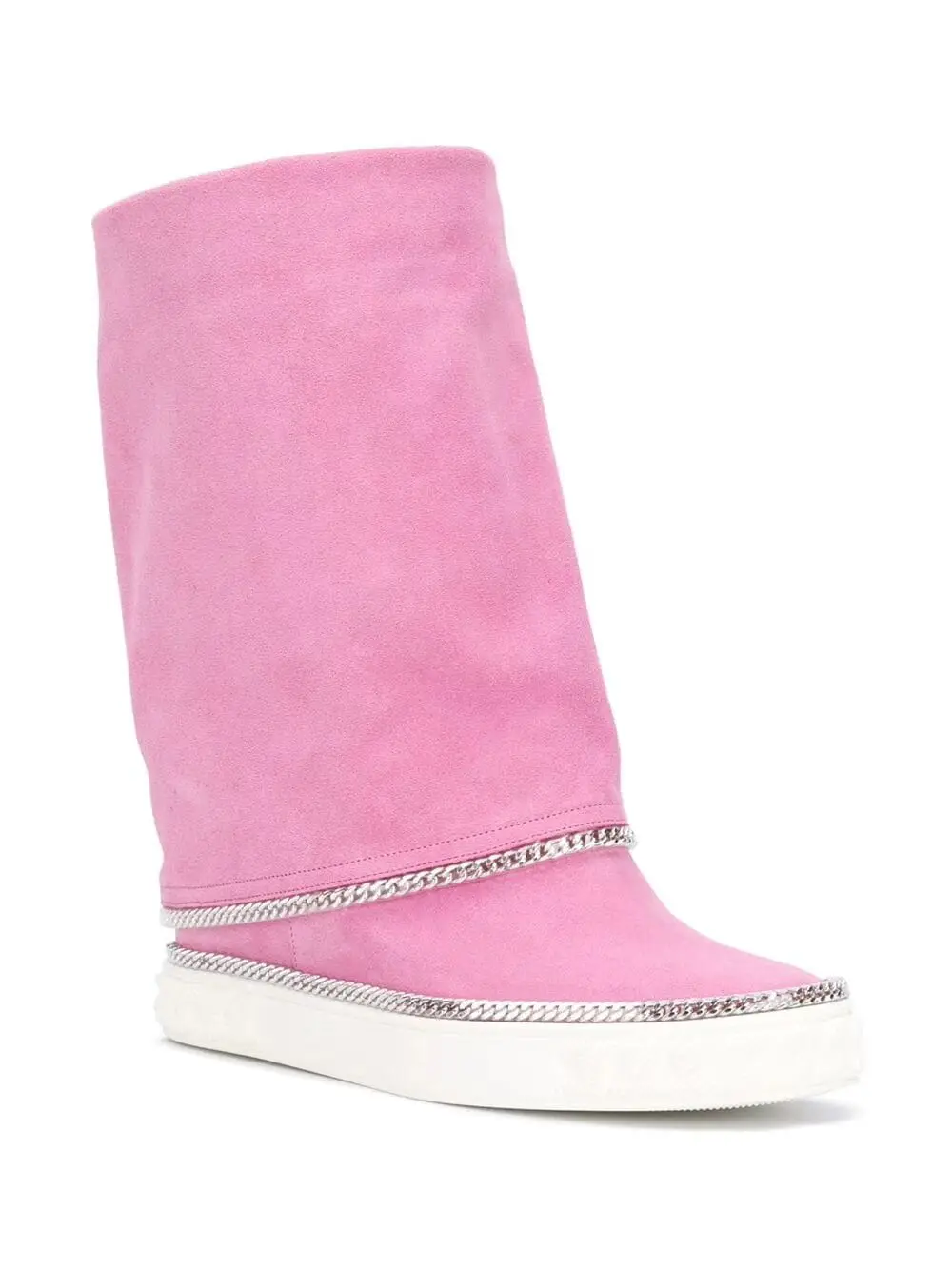 Royal Blue Pink Yellow Suede Fine Chains Middle Boots Inner Wedge Height Increased Round Toe Slip On Roman Boots - view 2