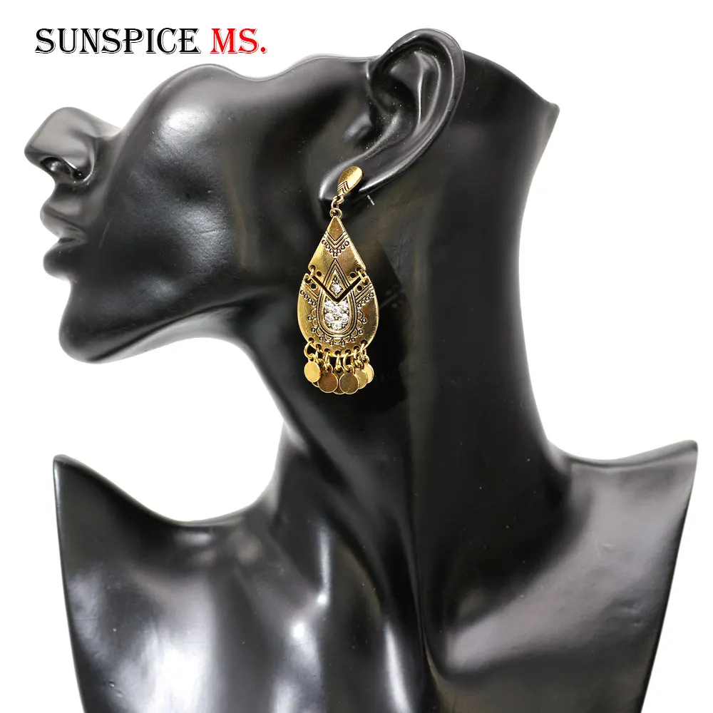 Sunspicems Algerienne Drop Earring for Women African Wedding Jewelry Retro Gold Silver Color Morocco Traditional Bridal Gift