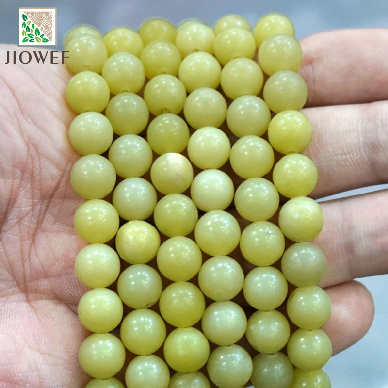 Natural Stone Beads Smooth Green Lemon Jaspers Round Loose Beads for Jewelry Making DIY Bracelet Earrings 15'' 4/6/8/10/12mm