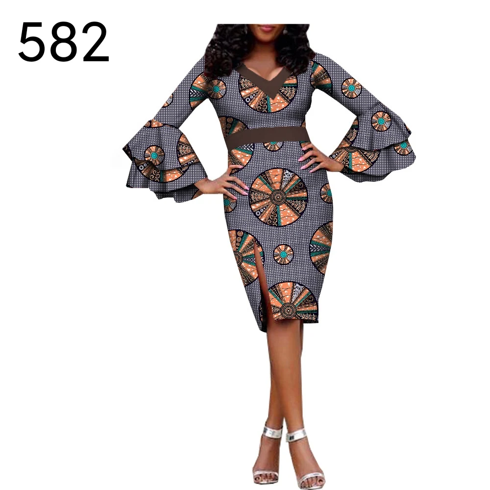 

Vintage 100% Cotton Long Sleeve Fashion Ankara Dress 2021 Bodycon Patchwork Elegant Party Evening African Sexy Dresses for Women