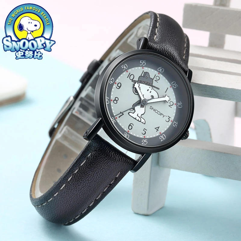 Snoopy-reloj de pulsera de cuarzo Miyota japonés para niño y niña, cronógrafo con esfera de grafiti, resistente al agua, informal, Original, regalo