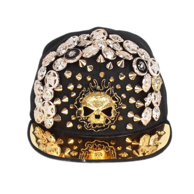 wholesale hot sale heavy metal rivet snapback hop hats colored flat brim Baseball caps