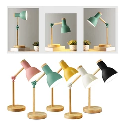 Creative Nordic Wooden Art Iron LED Folding Simple Desk Lamp Eye Protection Reading Table Lamp Living Room Bedroom Home Decor