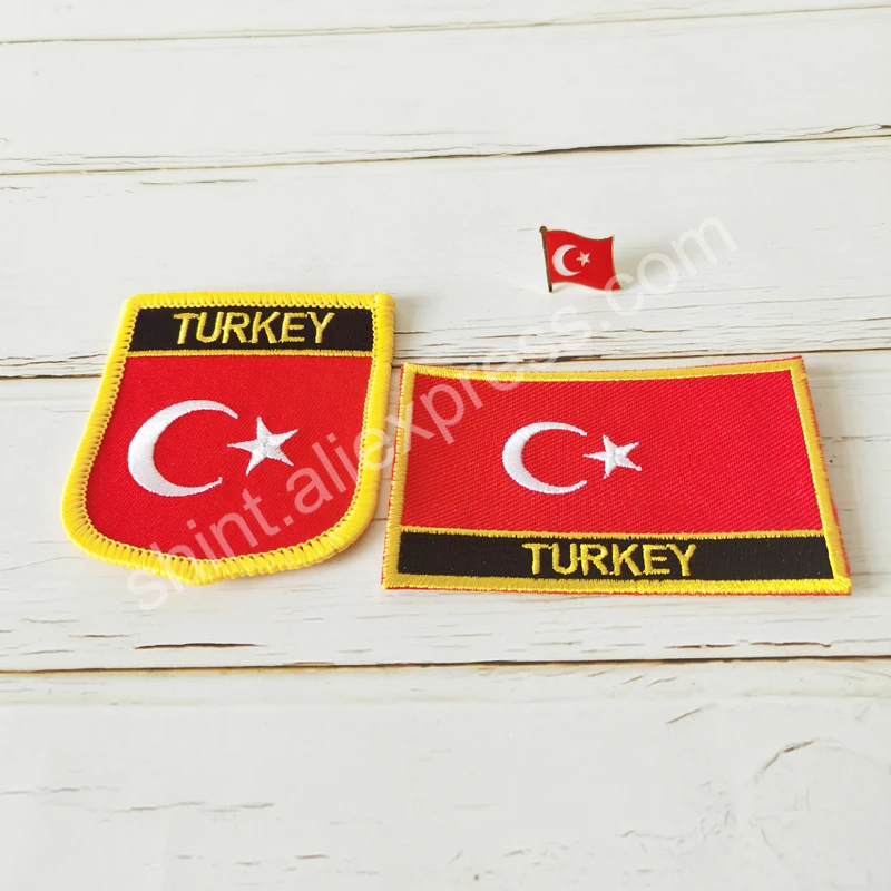 Turkey National Flag Embroidery Patches Badge Shield And Square Shape Pin One Set On The Cloth Armband Backpack Decoration Gifts