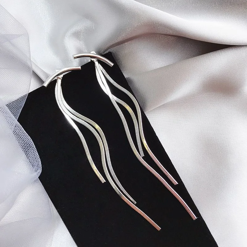 Vintage Long Thread Tassel Glossy Ar Bar Drop Earrings for Women Gold Color Geometric Korean Fashion Jewelry Hanging Pendientes