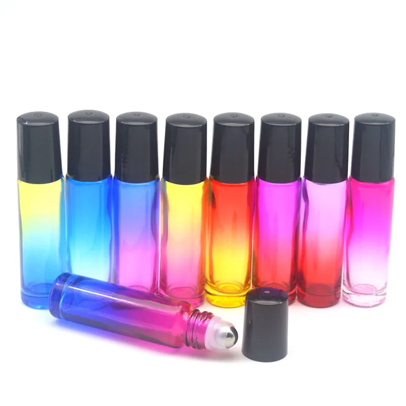 20pcs Essential Oil 10ml Roll Bottle 10cc Gradient Color Perfume Empty Roller on Ball Thick Glass Durable For Travel