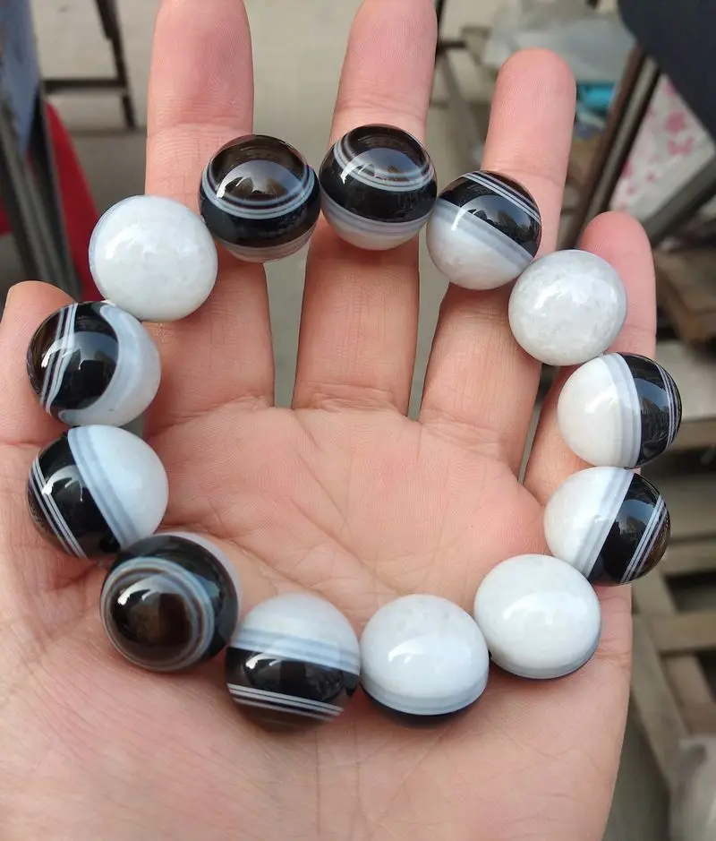 

16mm Nice Mala Bead Eye Vein Bangle Chalcedony Bracelet Amulet Bless Rosary Magical Churinga